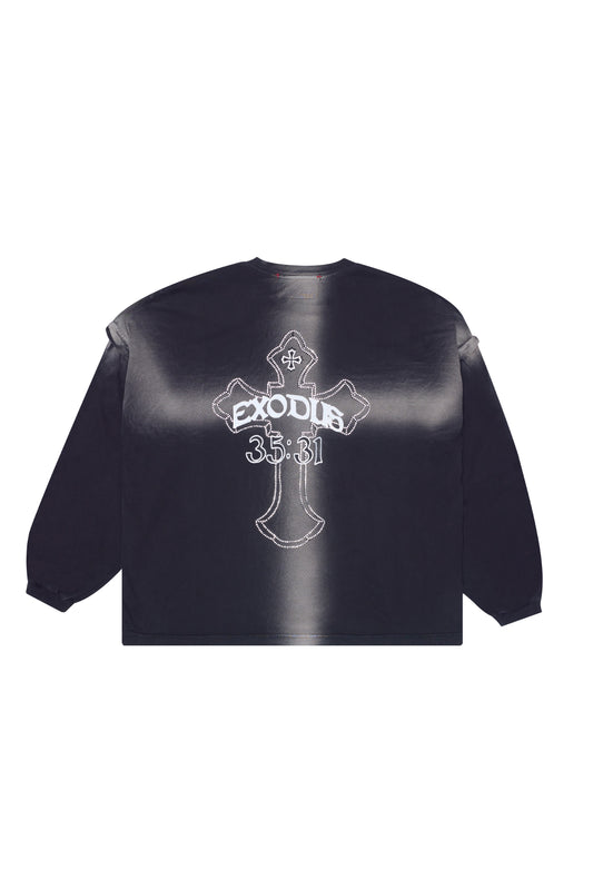 "CROSS DYE" RHINESTONE LONG SLEEVE