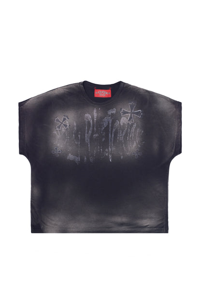 "HOLY RHETORIC" RHINESTONE TEE