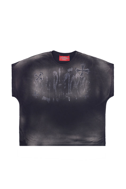 "HOLY RHETORIC" RHINESTONE TEE