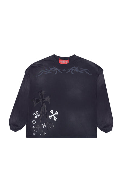 "MELTING CROSS" RHINESTONE LONG SLEEVE