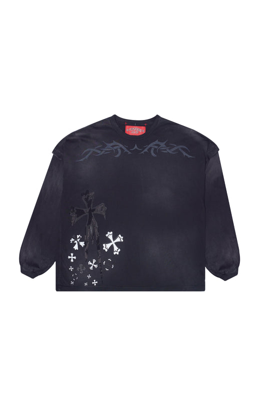 "MELTING CROSS" RHINESTONE LONG SLEEVE