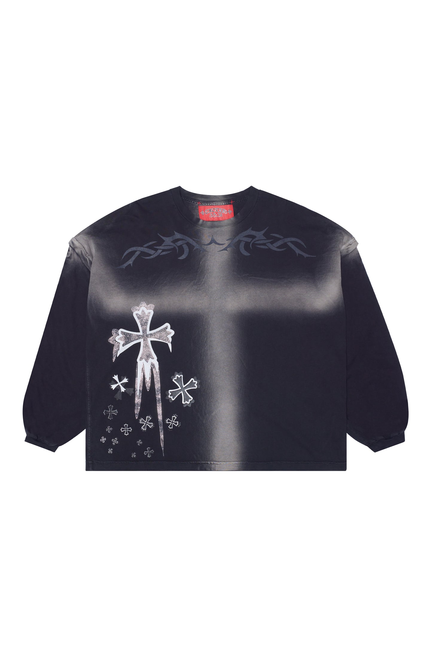 "CROSS DYE" RHINESTONE LONG SLEEVE