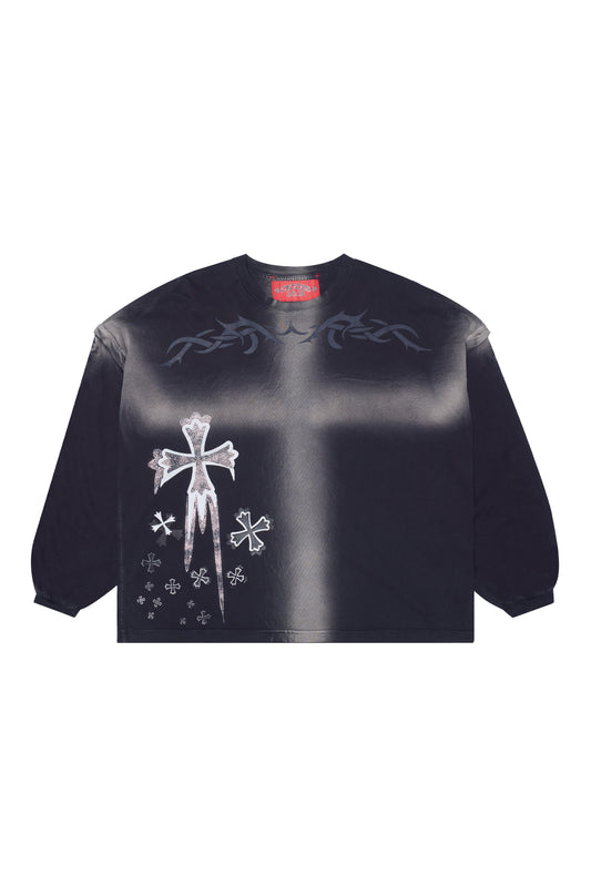 "CROSS DYE" RHINESTONE LONG SLEEVE