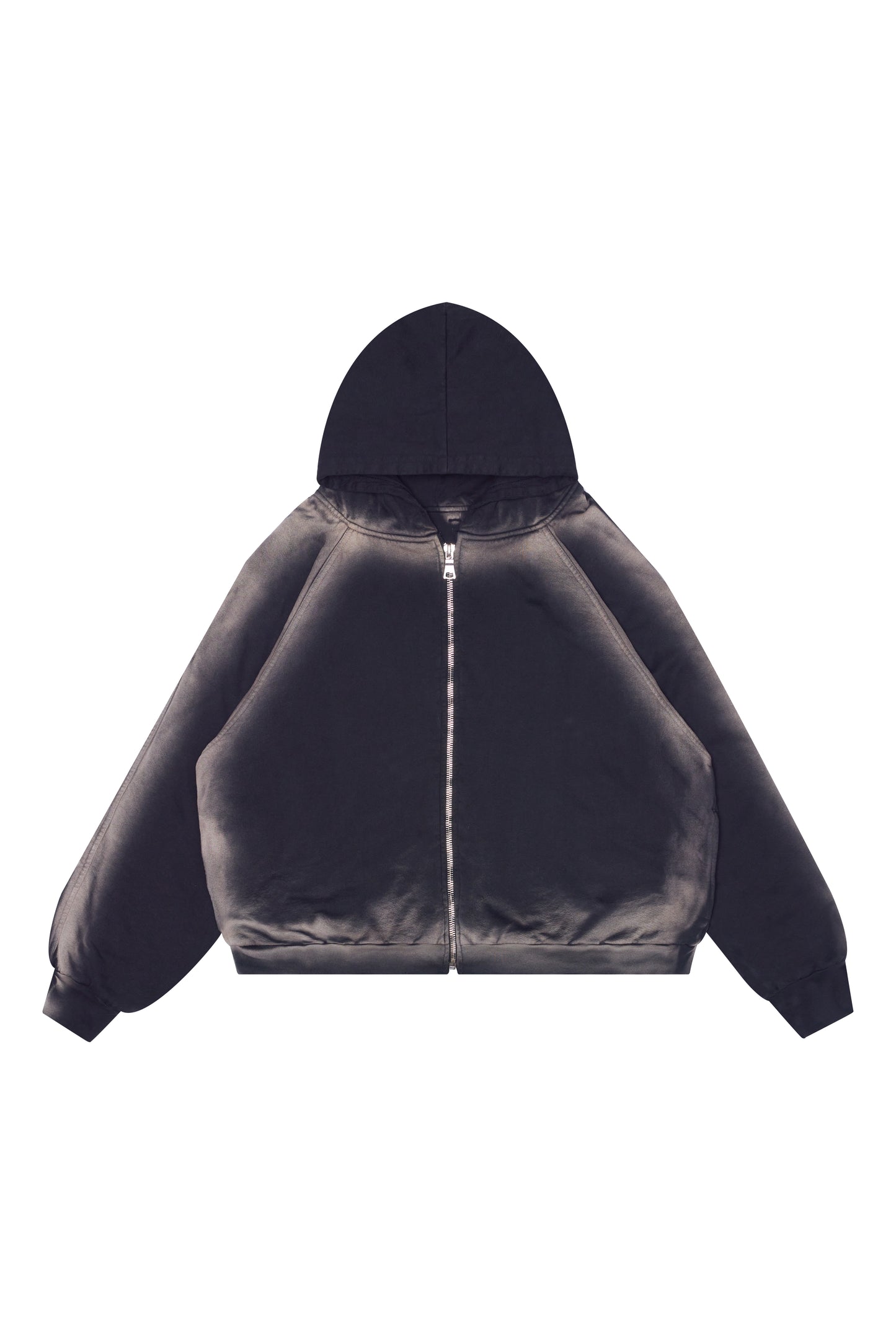 "HEM DYE" RAGLAN ZIP UP HOODIE