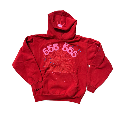 Sp5der Worldwide Red Angel Number 555 Hoodie Red