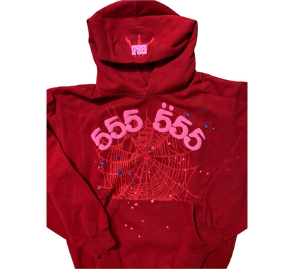 Sp5der Worldwide Red Angel Number 555 Hoodie Red