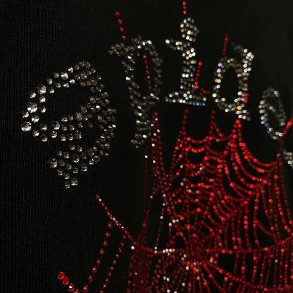 SPIDER OG BLACK WEB HOODIE rhinestones