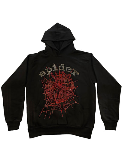 SPIDER OG BLACK WEB HOODIE rhinestones