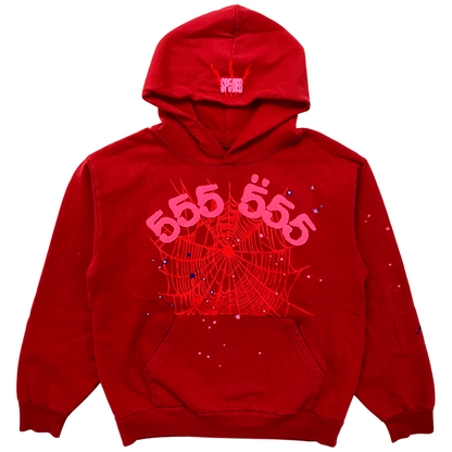 Sp5der Worldwide Red Angel Number 555 Hoodie Red